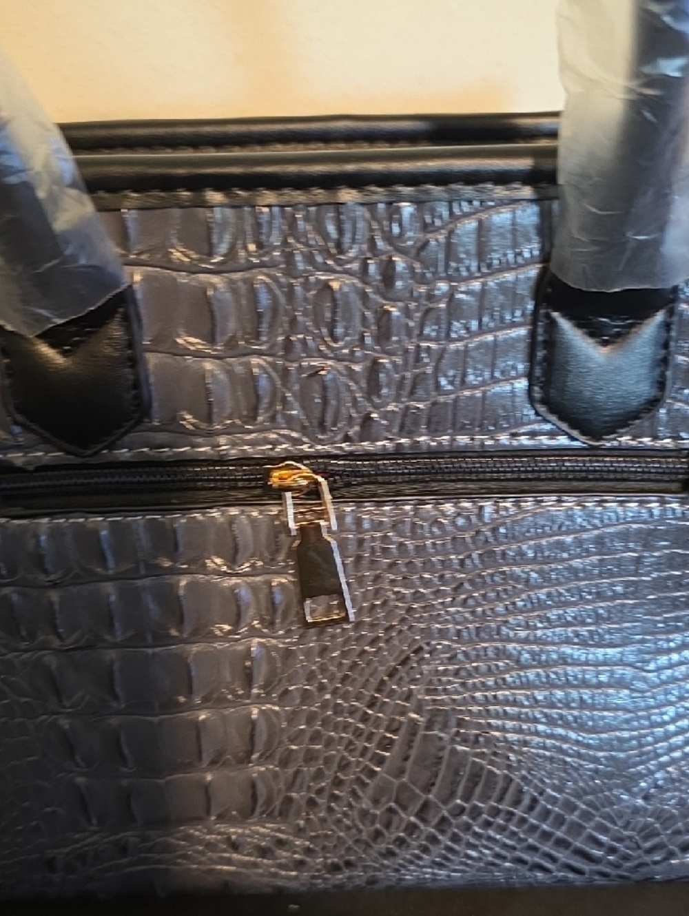 Women's Dark Grey Croc-Embossed Handbag and Wallet Set - Picture 8 of 10